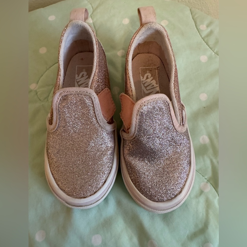 Vans Glittery Pink Slip-On Kids Shoes size 10